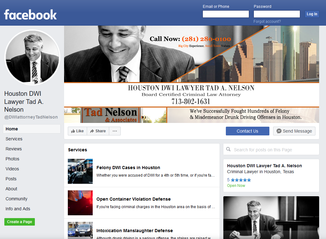 Houston DWI Lawyer Tad A. Nelson's official Facebook page.